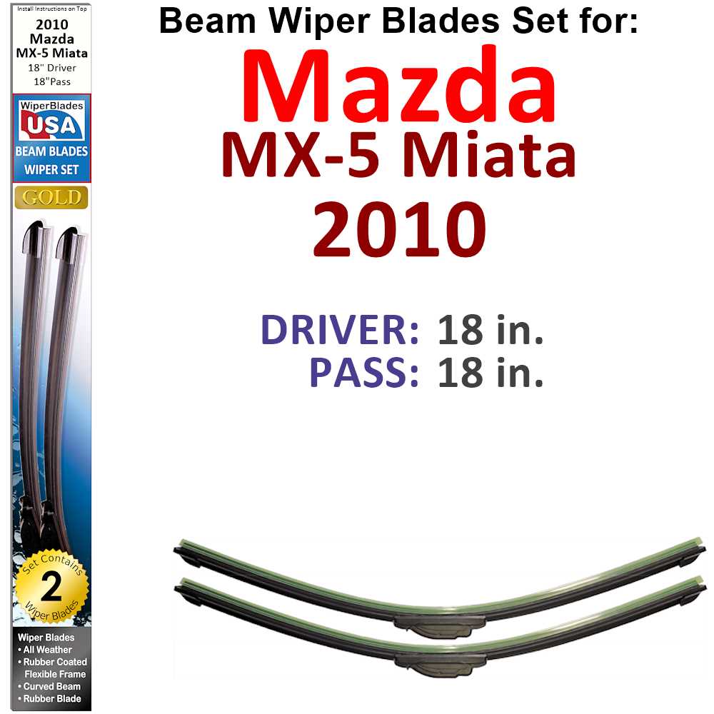 Beam Wiper Blades for 2010 Mazda MX-5 Miata (Set of 2)