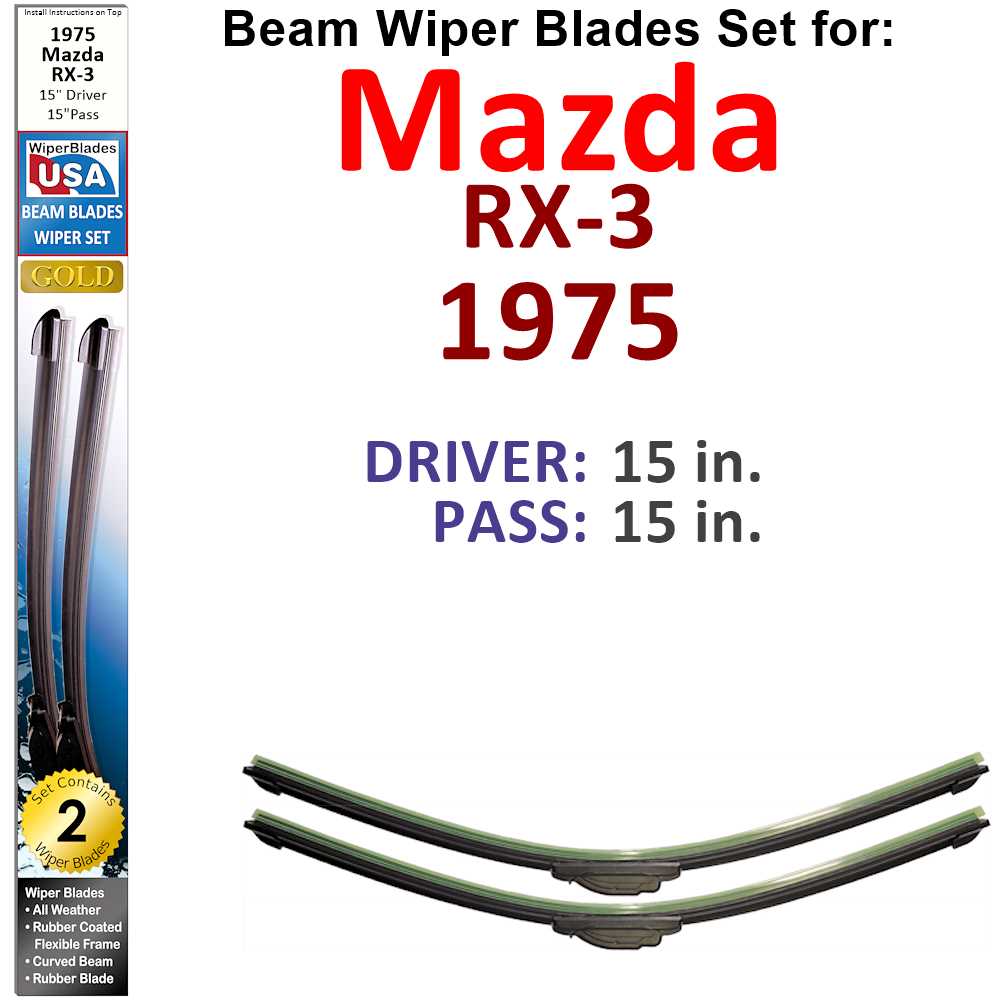 Beam Wiper Blades for 1975 Mazda RX-3 (Set of 2)