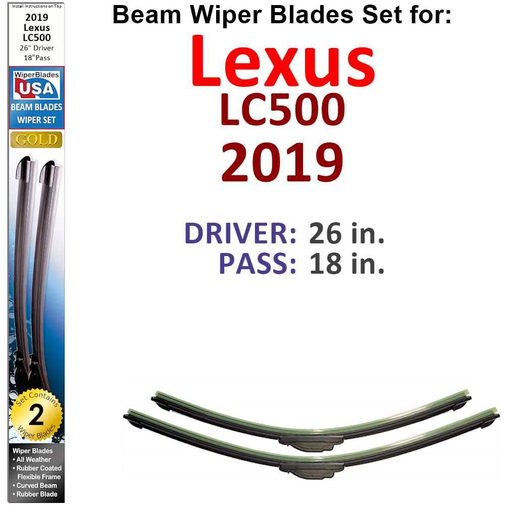 Beam Wiper Blades for 2019 Lexus LC500 (Set of 2)