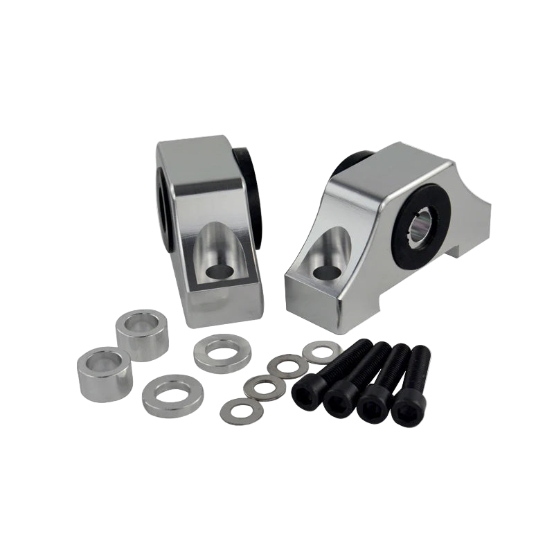 Metal mechanical components including two main parts and small parts on a white background