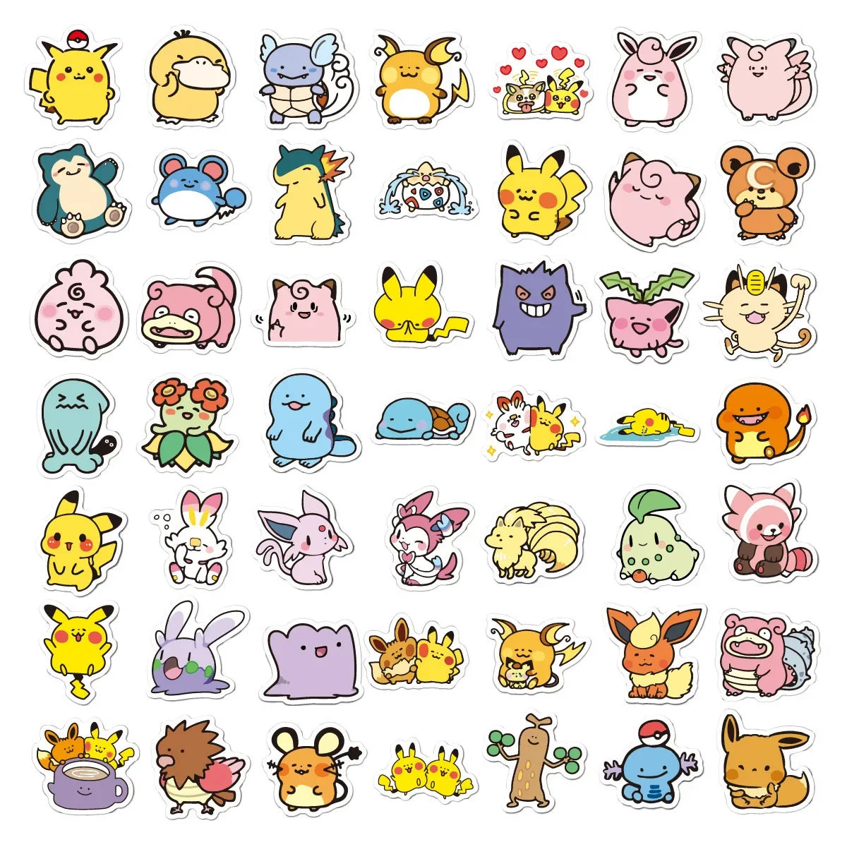 Collection of various cartoon pokemoncharacters on a white background