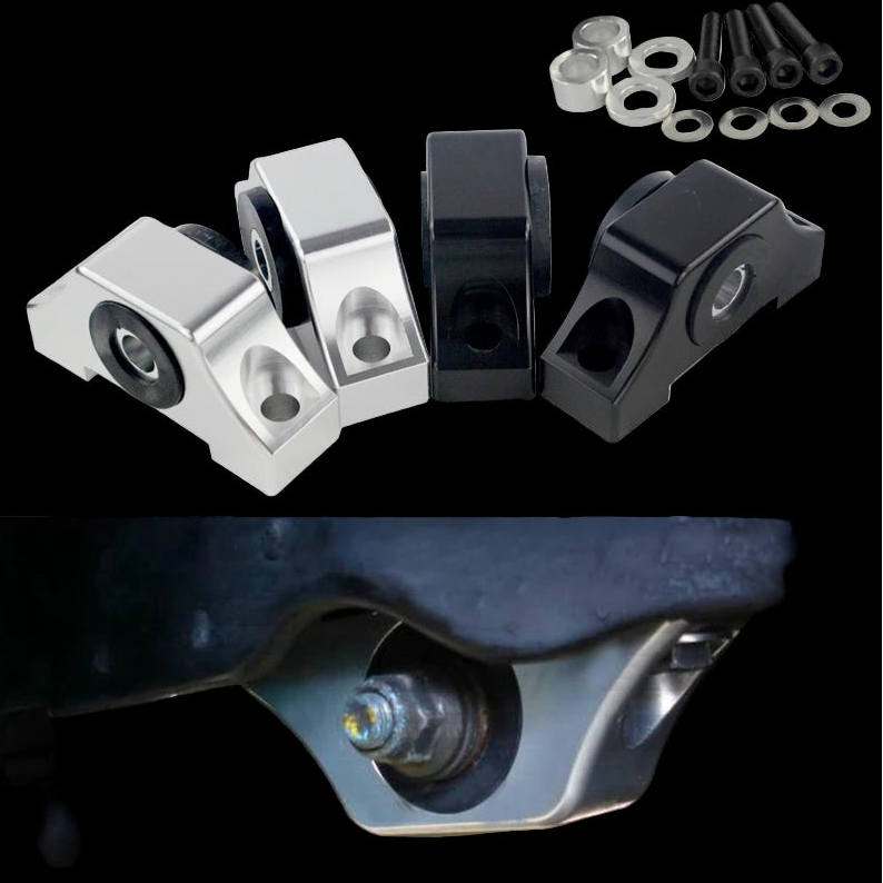 Billet engine mount for honda civic ek and hardware on a black background