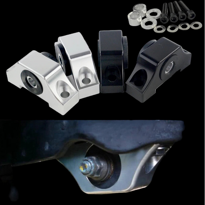 Billet engine mount for honda civic ek and hardware on a black background