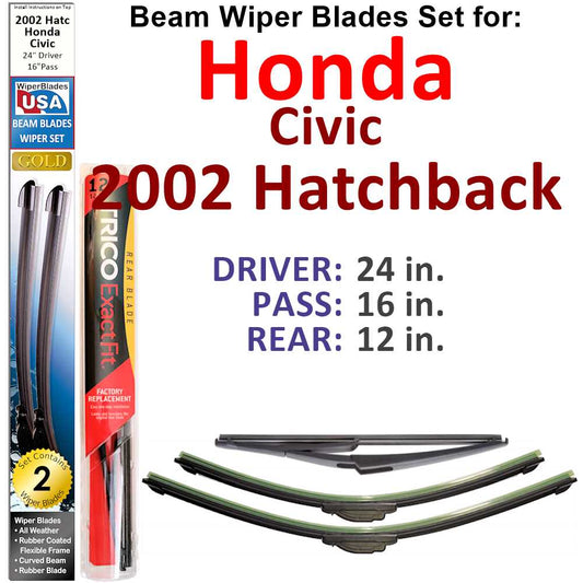 Beam Wiper Blades for 2002 Honda Civic  Hatchback (Set of 3)