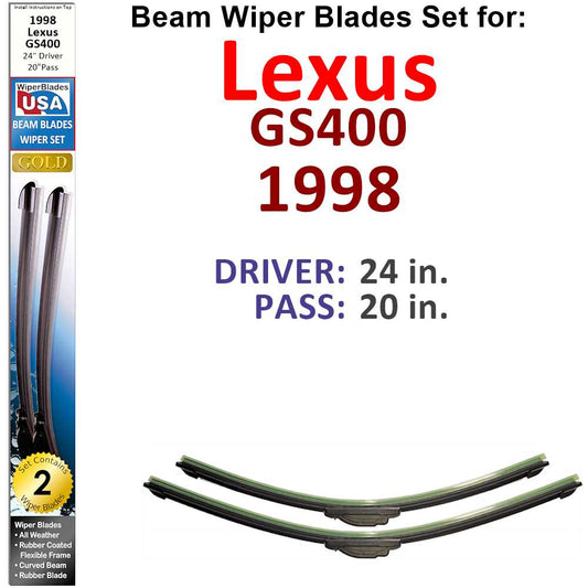 Beam Wiper Blades for 1998 Lexus GS400 (Set of 2)
