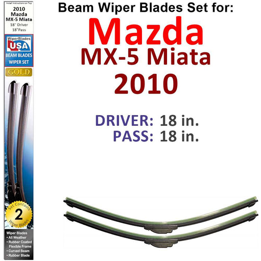 Beam Wiper Blades for 2010 Mazda MX-5 Miata (Set of 2)