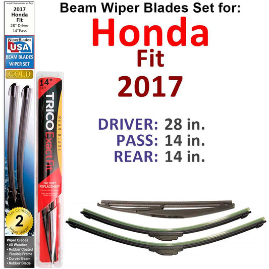 Beam Wiper Blades for 2017 Honda Fit (Set of 3)